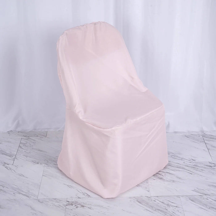 Pink chair cover on a white backdrop for event decor.