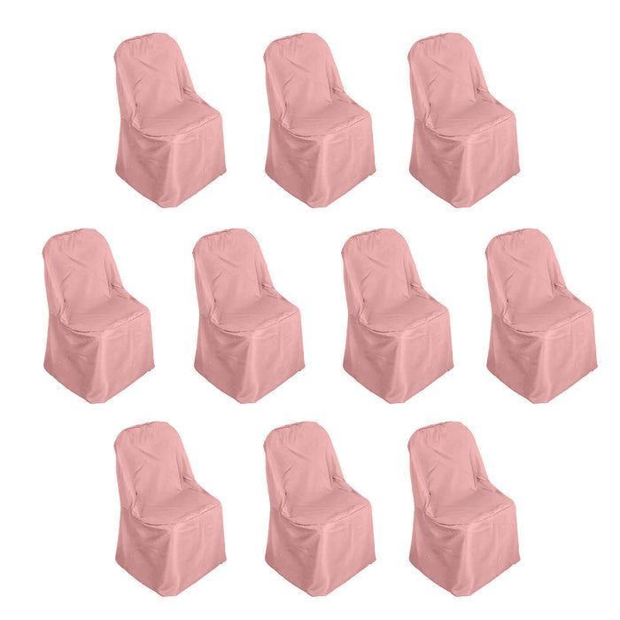 Set of 10 pink chair covers on a white background