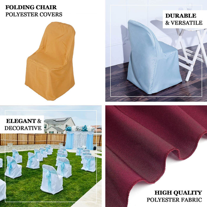 Folding chair covers in orange and blue, made of high-quality polyester fabric.