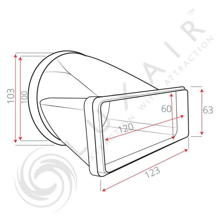 100mm Round To Flat Rectangular Horizontal Connector - Luxair Cooker Hoods Limited