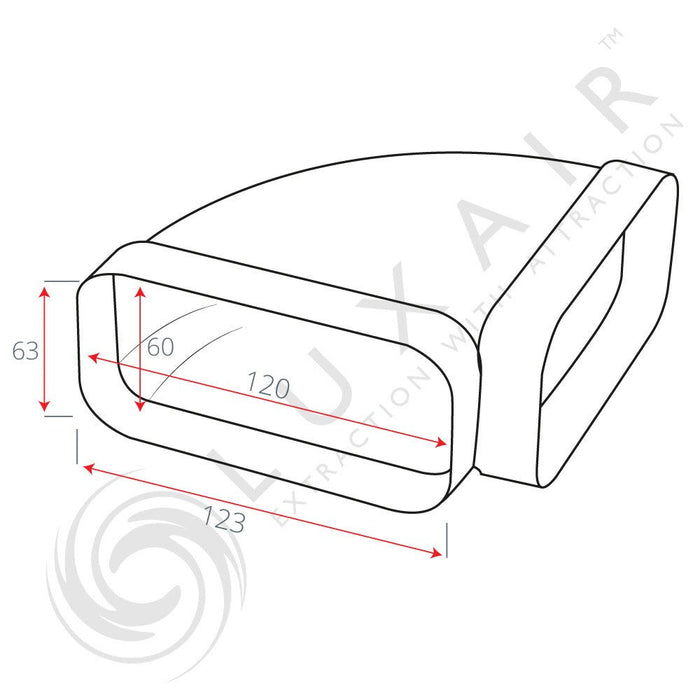 100mm x 60mm 90° Flat Horizontal Elbow Connector - Luxair Cooker Hoods Limited