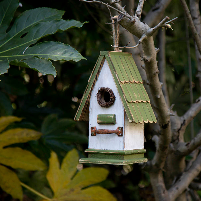 10.75"H Wood Green Roof Garden Birdhouse