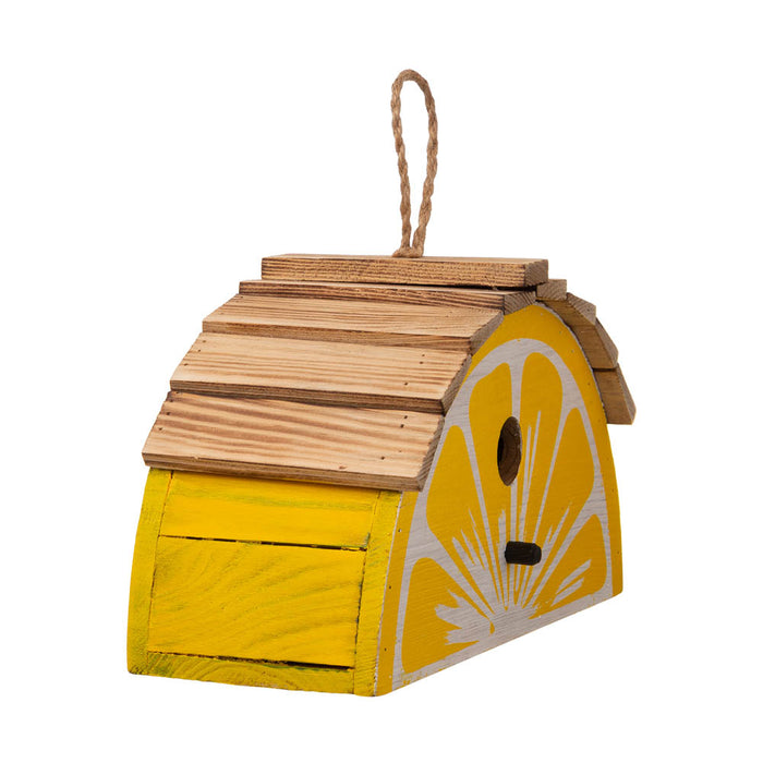 11.5"L  Distressed Solid Wood Lemon Birdhouse