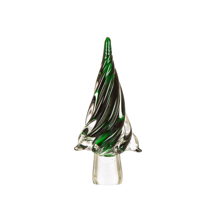 11.61"H Green Striped Table Decor Glass Christmas Tree
