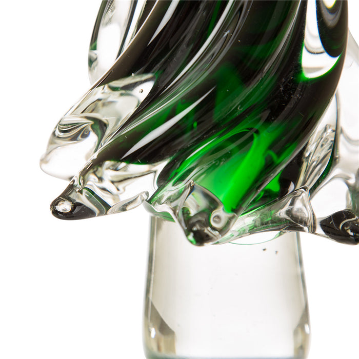 11.61"H Green Striped Table Decor Glass Christmas Tree
