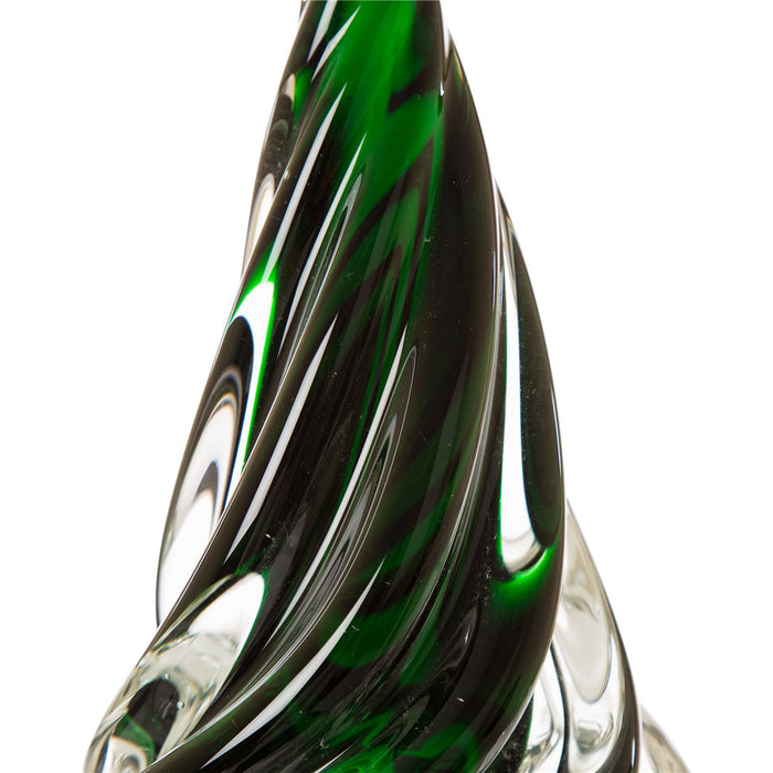 11.61"H Green Striped Table Decor Glass Christmas Tree