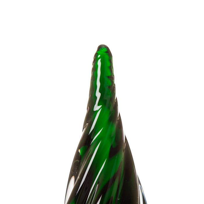 11.61"H Green Striped Table Decor Glass Christmas Tree