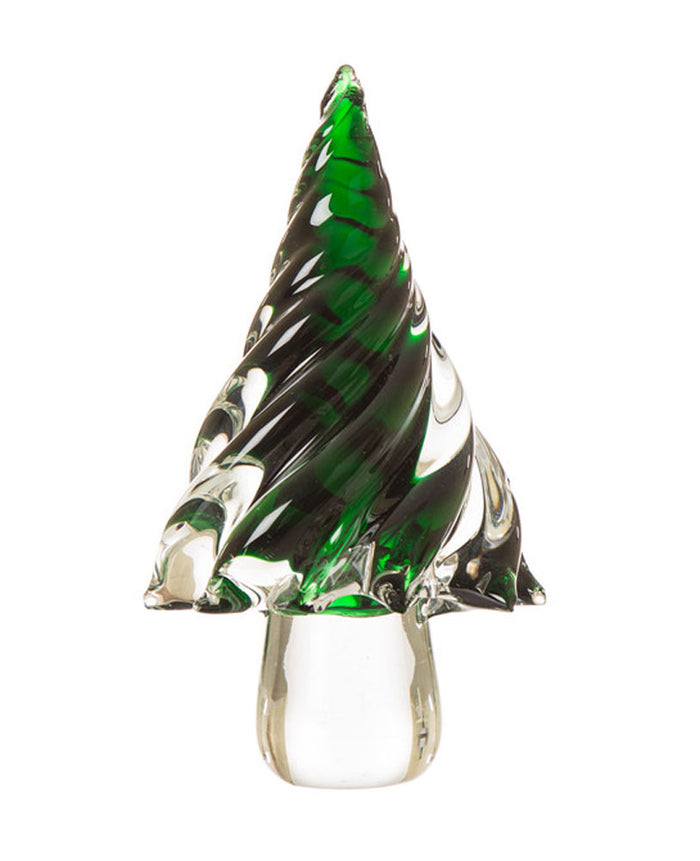 11.61"H Green Striped Table Decor Glass Christmas Tree