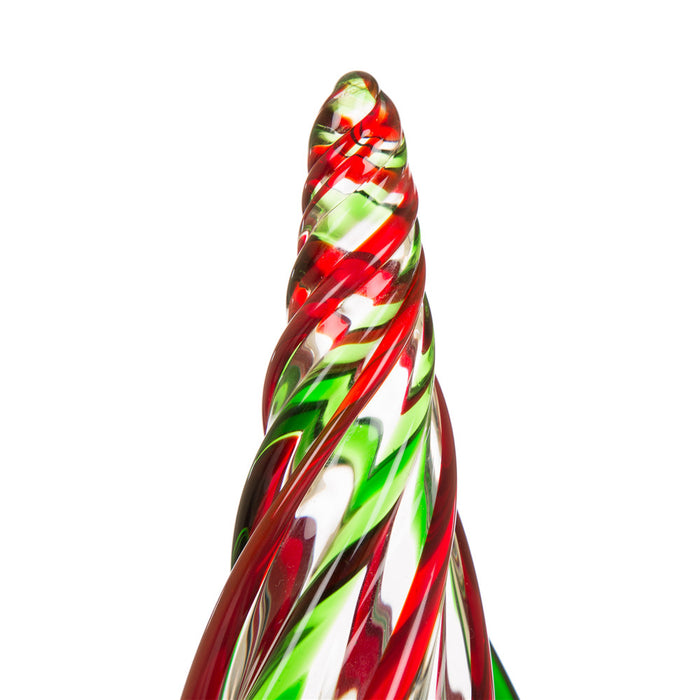 11.61"H Red/Green Table Decor Striped Glass Christmas Tree
