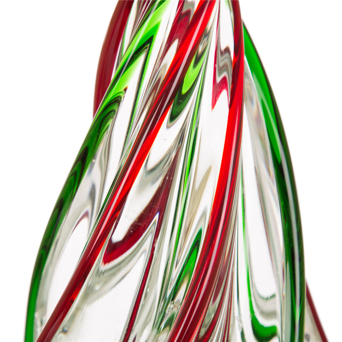 11.61"H Red/Green Table Decor Striped Glass Christmas Tree