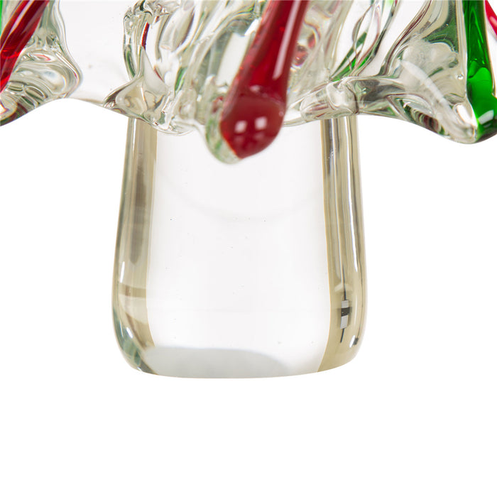 11.61"H Red/Green Table Decor Striped Glass Christmas Tree