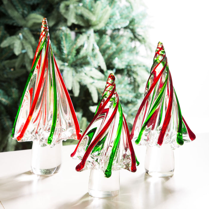 11.61"H Red/Green Table Decor Striped Glass Christmas Tree