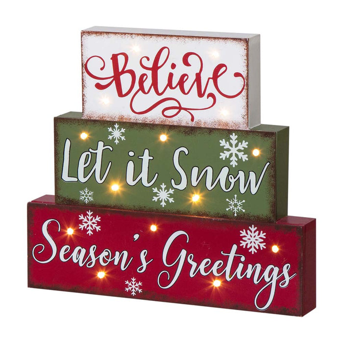 11.81"L LED Lighted Wooden/Metal Block Word Sign (14 Bulbs)