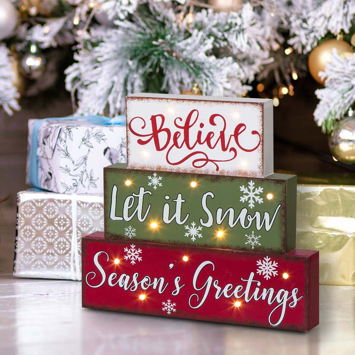 11.81"L LED Lighted Wooden/Metal Block Word Sign (14 Bulbs)