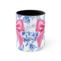 11oz Blue Toile and Pink Bow Coffee Mug