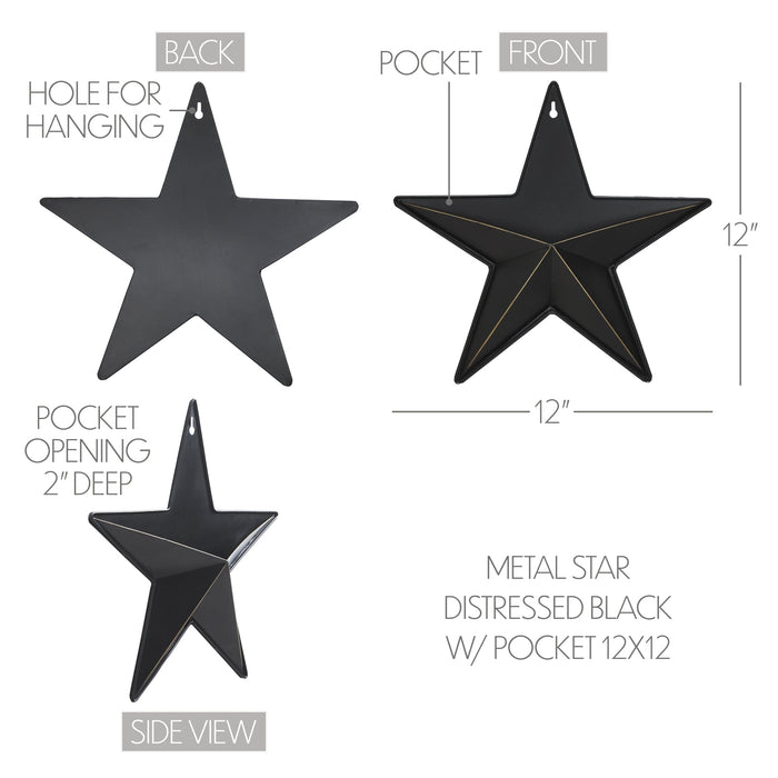 12" Black Barn Star with Pocket - Primitive Star Quilt Shop