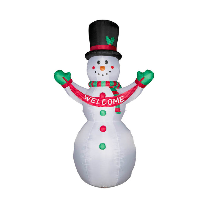 12 ft Lighted Inflatable Snowman Decor with "Welcome" Banner