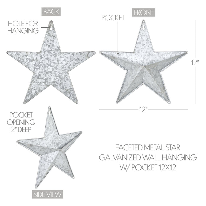 12" Galvanized Barn Star with Pocket - Primitive Star Quilt Shop