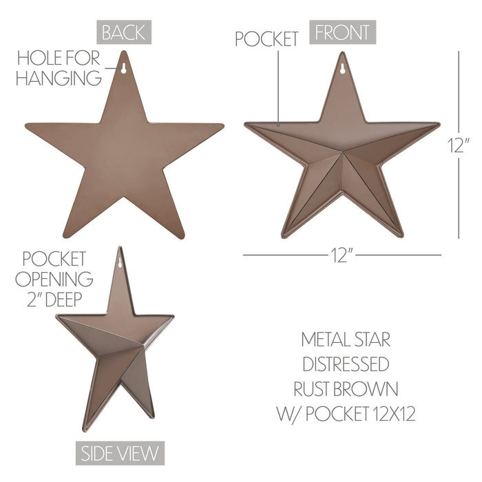 12" Satin Brown Metal Barn Star with Pocket - Primitive Star Quilt Shop