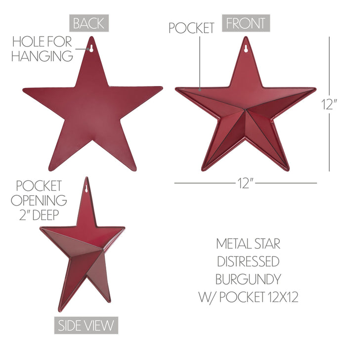 12" Satin Burgundy Metal Barn Star with Pocket - Primitive Star Quilt Shop