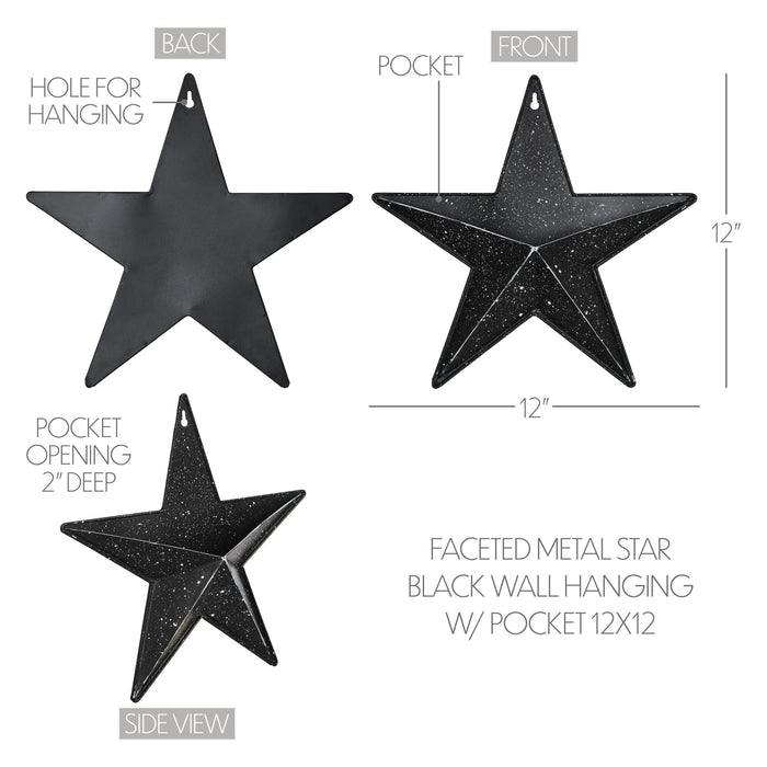 12" Speckled Black Barn Star with Pocket - Primitive Star Quilt Shop