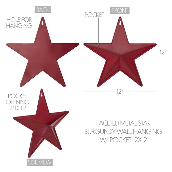12" Speckled Cranberry Barn Star with Pocket - Primitive Star Quilt Shop