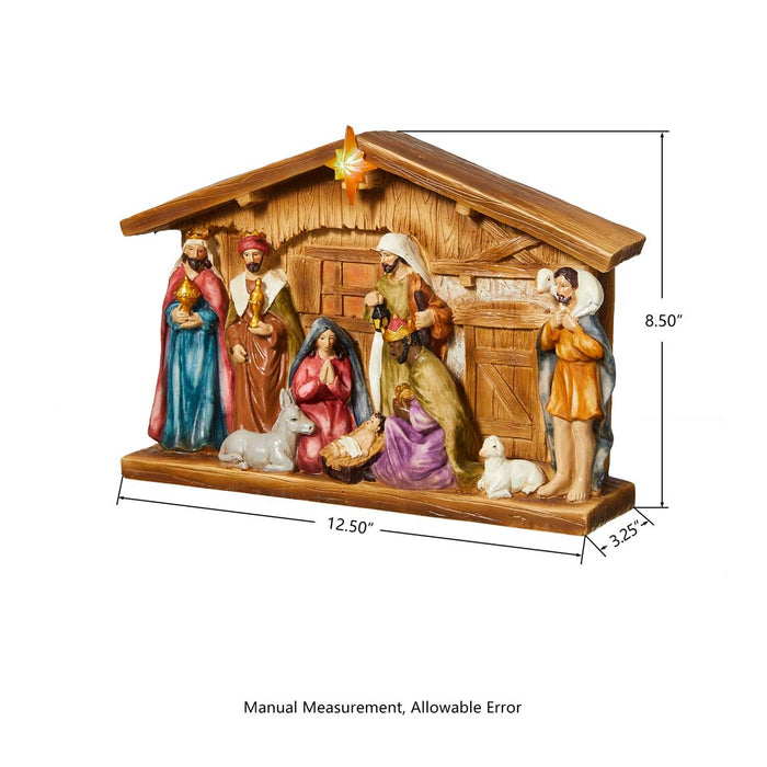 12.5"L Lighted Resin Nativity Set