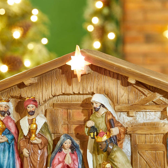 12.5"L Lighted Resin Nativity Set