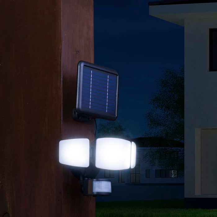 12.5"L Outdoor Solar Powered Triple-Head SMD LED Motion Senser Security Flood Light