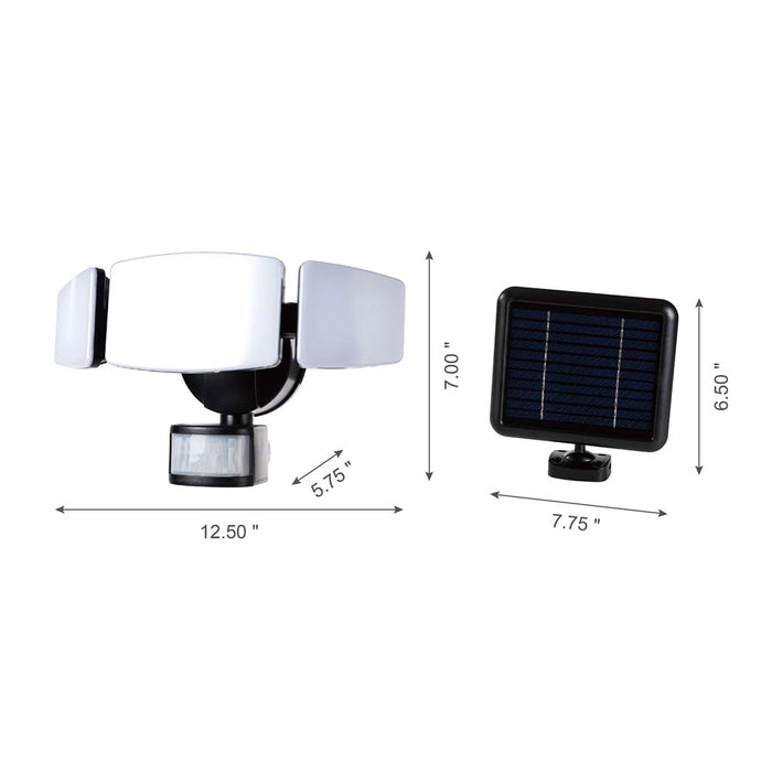 12.5"L Outdoor Solar Powered Triple-Head SMD LED Motion Senser Security Flood Light