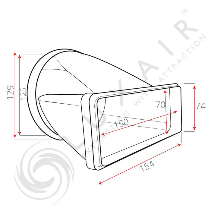125mm (5") Round To 150mm x 70mm Flat Horizontal Connector - Luxair Cooker Hoods Limited