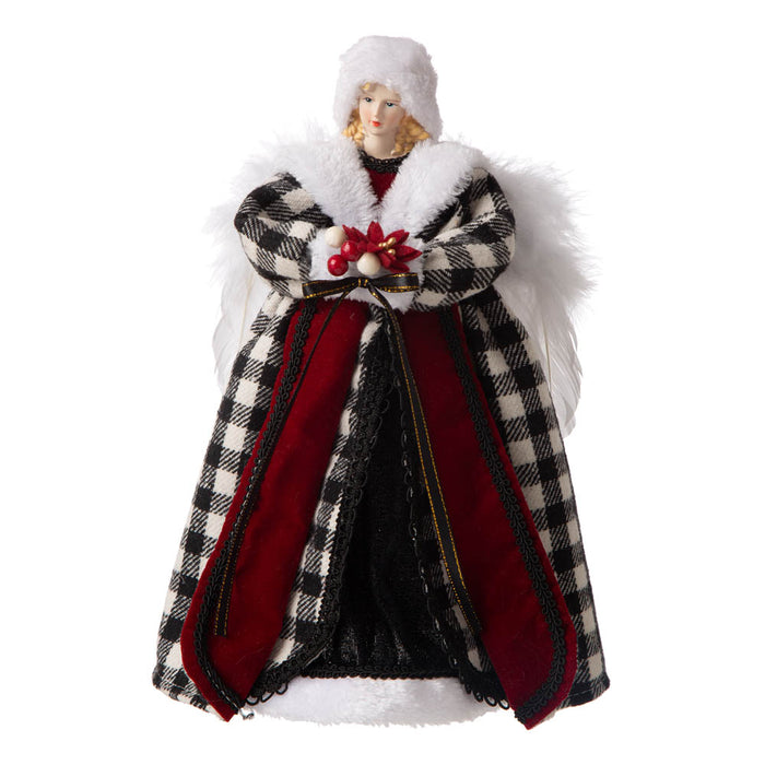 12"H Black/White Plaid Angel Tree Topper