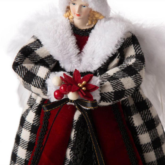 12"H Black/White Plaid Angel Tree Topper
