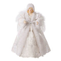 12"H Christmas Angel Tree Topper With White Faux Fur Dress