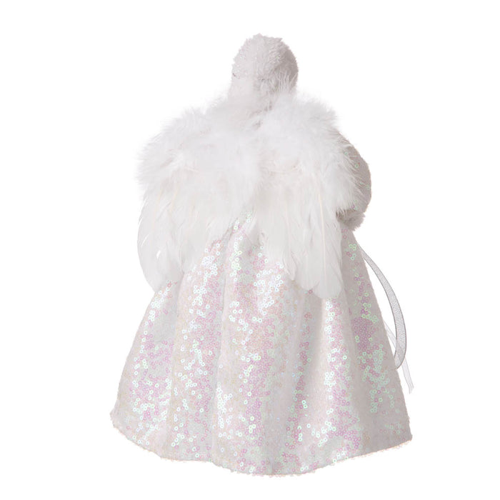 12"H Christmas Angel Tree Topper With White Faux Fur Dress