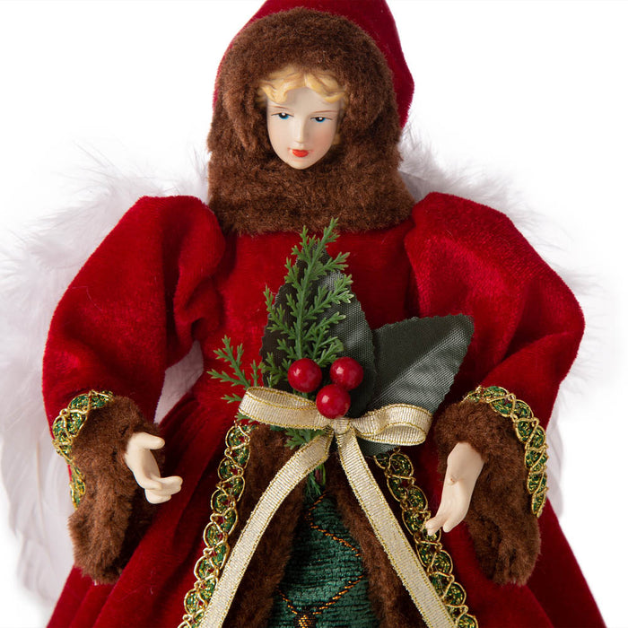12"H Christmas Red Velvet Angel Tree Topper