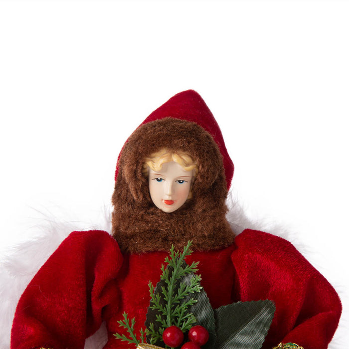 12"H Christmas Red Velvet Angel Tree Topper