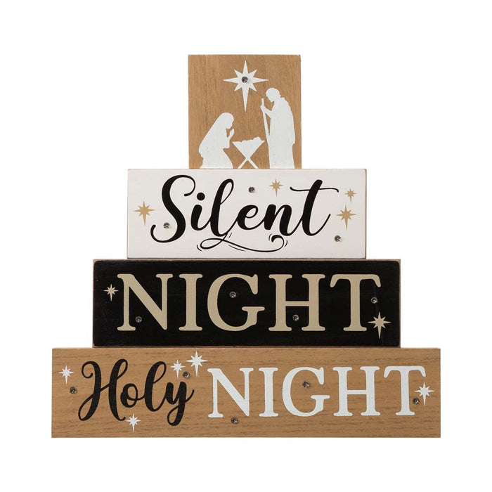 12"H Lighted Wooden Nativity Block Word Sign Decor