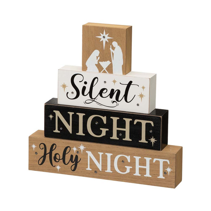 12"H Lighted Wooden Nativity Block Word Sign Decor