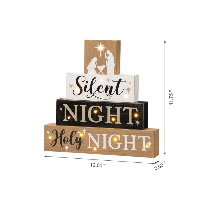 12"H Lighted Wooden Nativity Block Word Sign Decor