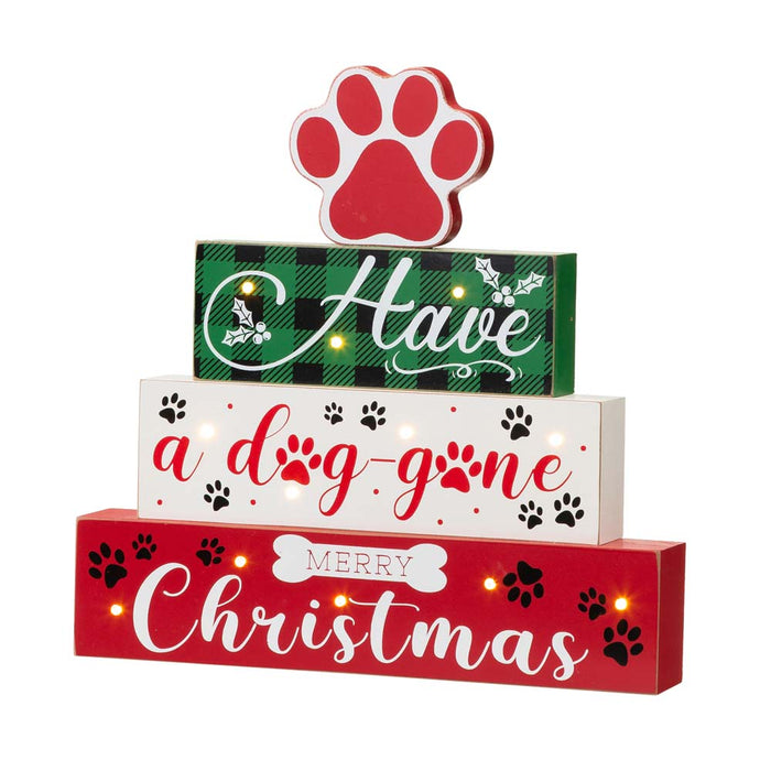 12"H Lighted Wooden Pet Dog Paw Block Word Sign Decor