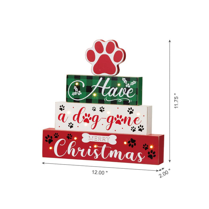 12"H Lighted Wooden Pet Dog Paw Block Word Sign Decor