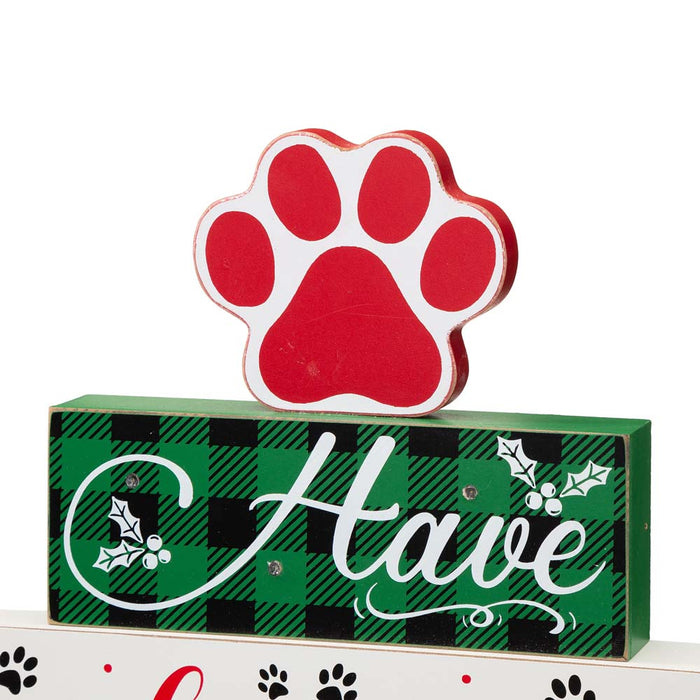 12"H Lighted Wooden Pet Dog Paw Block Word Sign Decor