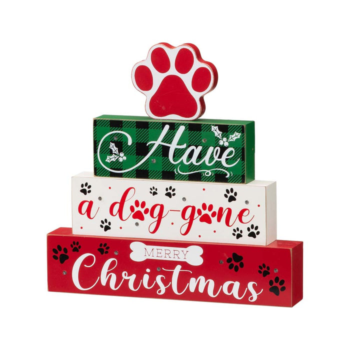 12"H Lighted Wooden Pet Dog Paw Block Word Sign Decor