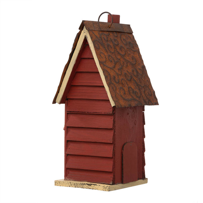 12"H Red Distressed Solid Wood Cottage Birdhouse