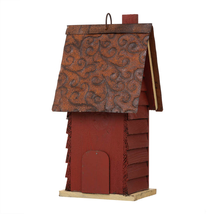 12"H Red Distressed Solid Wood Cottage Birdhouse