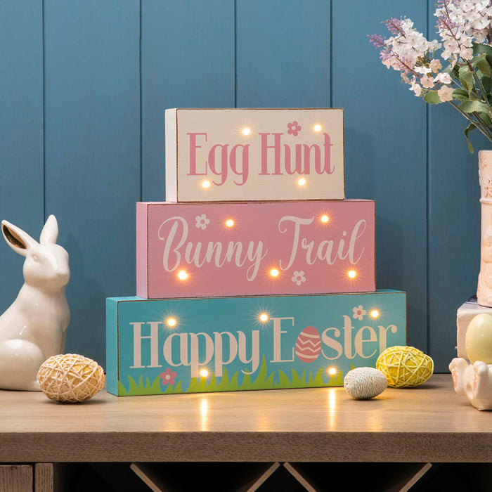12"L Easter LED Lighted Wooden/Metal Block Word Sign (14 Bulbs)