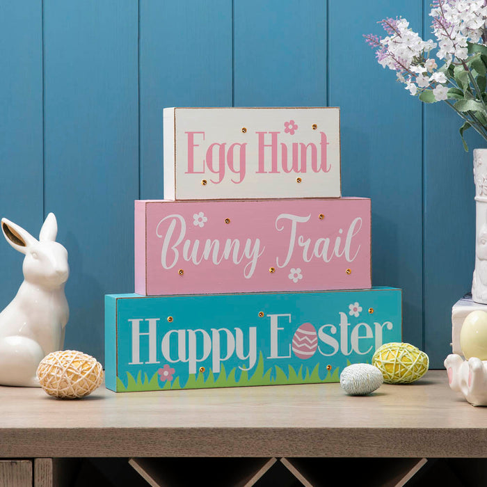 12"L Easter LED Lighted Wooden/Metal Block Word Sign (14 Bulbs)