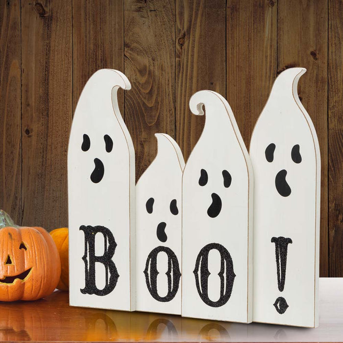 12"L Halloween Wooden Ghost Table Decor