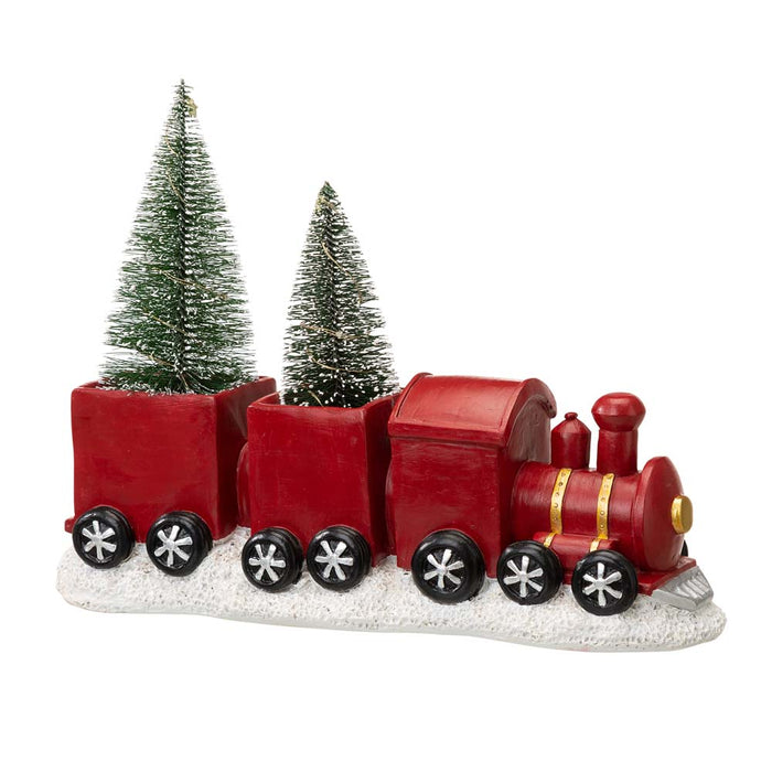12"L Resin Train Table Décor with Lighted Decorated Trees